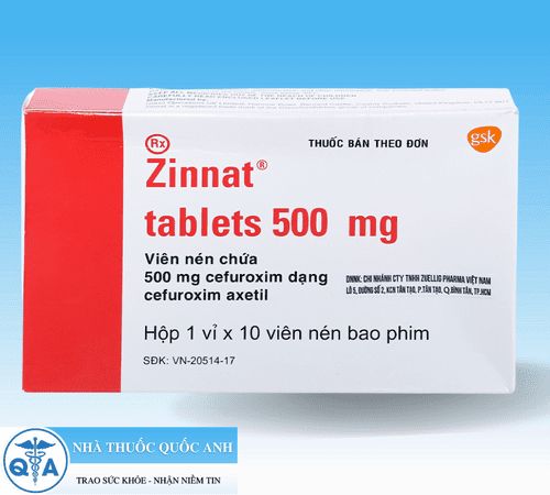 VIÊN NÉN ZINNAT 500MG HÌNH THUÔN DÀI HAI MẶT LỒI DÙNG ĐIỀU TRỊ NHIỄM KHUẨN HIỆU QUẢ